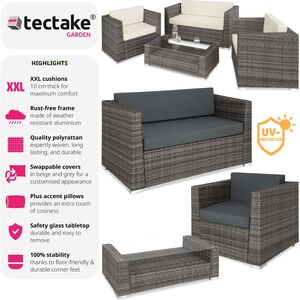 Rattan Garden Set Munich 4 Seats 1 Table - Grey by tectake