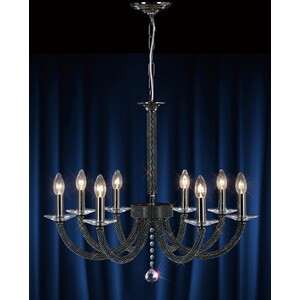 Elena Ceiling Pendant Chandelier 8 Light Black Chrome, Crystal - Black Chrome