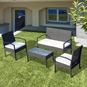 Outsunny 4PC Rattan Sofa Bistro Set - Black by Outsunny