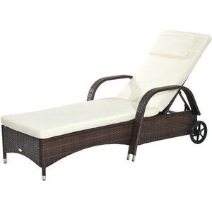 Outsunny Adjustable Rattan Sun Lounger - Brown by Outsunny