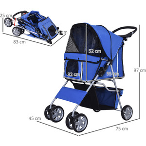 PawHut Pet Stroller Cats Foldable Travel Carriage with Wheels Zipper - Blue by PawHut