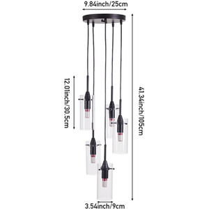 5-Light Chandelier with Glass Lampshade - Black by Livingandhome