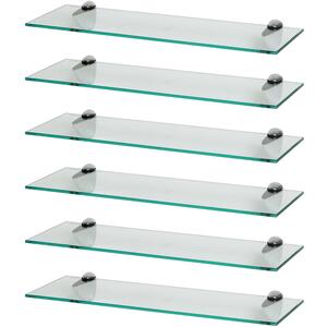 Floating Glass Bathroom Wall Shelves - 60cm - Chrome / 6 by Harbour Housewares