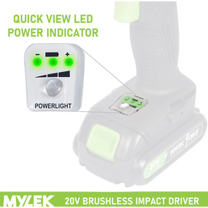 Cordless Li-ion Impact Drill Driver 20V Brushless Hammer Action - Black by Mylek