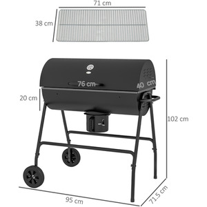 Outsunny Portable Barrel Charcoal Barbecue Grill Trolley - Black by Outsunny