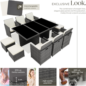 New York Rattan Garden Furniture Set with Protective Cover - Grey by tectake