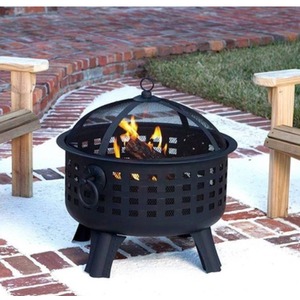 Instow Round Firepit with Spark Guard Lid - Black by Emberwood