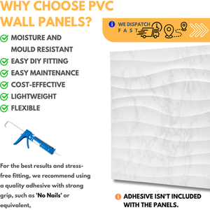3D Wall Panels (50cm x 50cm) PVC Cladding Panel in Soft Wave Design by NOVECRAFTO