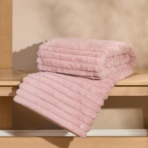 Faux Fur Thick Rib Throw - Blush Pink by OHS