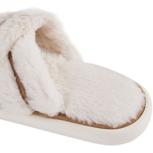 Plush Open-Toe Cross Strap Slippers - Tea White / 5-6 by komore