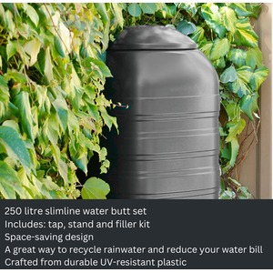 250L Slimline Water Butt Set - Black by Strata