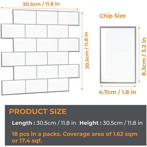 3D Glossy Backsplash Brick Tile Stickers - White / 18 by Walplus