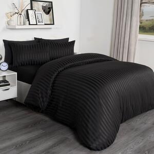 Satin Stripe Duvet Set - Black / Super King by OHS