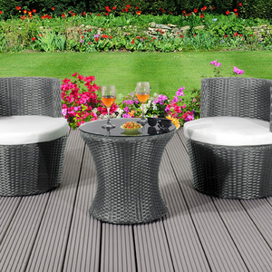 3 Piece Rattan Bistro Stackable Garden Furniture Set With Cover - Grey