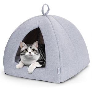 Cat Cave Bed Igloo, Foldable Cat Bed Tent with Removable Cushion - Grey by Nobleza
