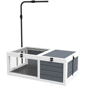 PawHut Tortoise House Wooden Tortoise Table with Adjustable Lamp Holder - Grey by PawHut