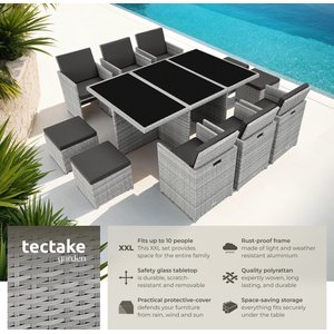 New York Rattan Garden Furniture Set with Protective Cover - LIght Grey by tectake