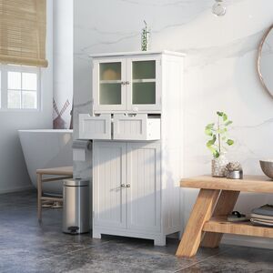 Floor Storage Cabinet with 2 Glass Doors - White by Costway