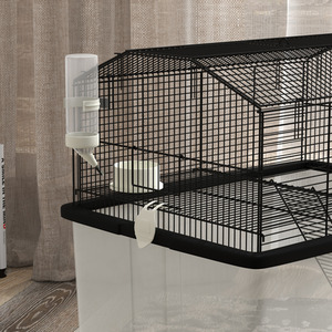 PawHut Small Animal Cage with Wheels, Deep Bottom, Ramp - Black by PawHut