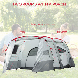 Outsunny Two-room Tunnel Tent Camping Tent with Carry Bag for 6-8 Person - Grey by Outsunny