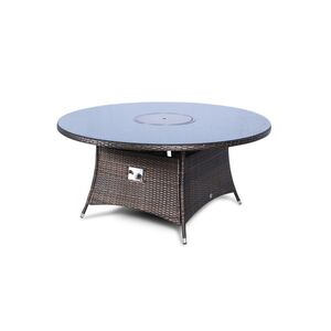 Savannah Fire Pit Round Rattan Patio Dining Set - Brown / 8 by Giardino