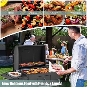BBQ Smoker with Wheels and 2 Foldable Side Shelves - Black by Wyld and Coco