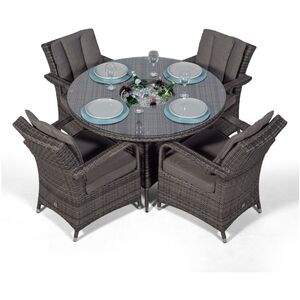 Arizona Round Rattan Patio Dining Set with Ice Bucket Drinks Cooler - Grey / 4 by Giardino