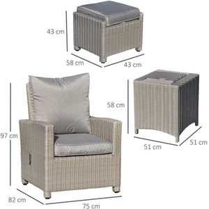 Outsunny Outdoor Rattan Lounge with Coffee Table Set - Grey by Outsunny