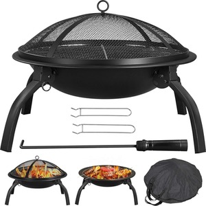 Fire Pit Portable Folding Cooking Grill - Black