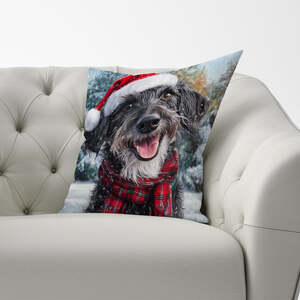 Christmas Scottish Deerhound Cushion - Grey / 45cm