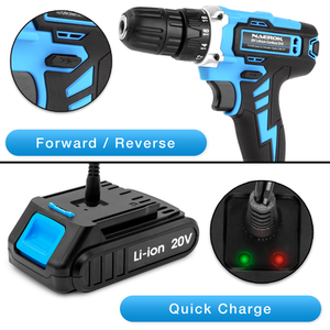 Cordless Drill 20V Li-Ion Battery Electric Screwdriver - Blue by Naerok
