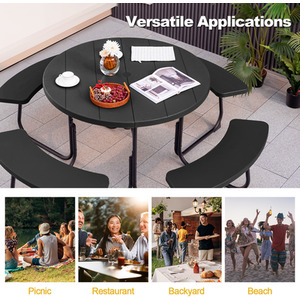 8-Person Round Picnic Bench Table Set - Black by Costway