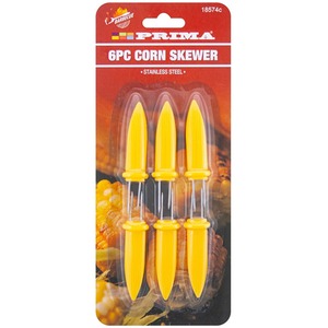 6 Stainless steel Corn Skewers Mini Corn On The Cob Holder - Yellow by Prima