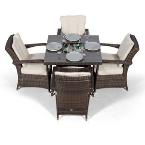Arizona Square Rattan Patio Dining Set with Ice Bucket Drinks Cooler - Brown / 4 by Giardino
