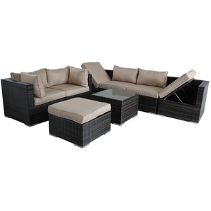 Rattan 8 Piece Modular Outdoor Recliner Garden Sofa - Mix Brown by Furniture One