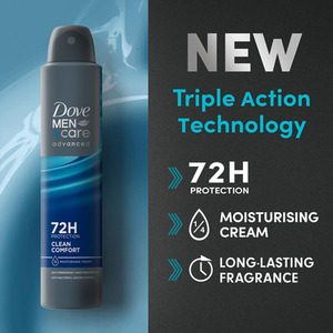 Dove Anti-Perspirant MenCare Advanced Clean Comfort 72H Protection Deo, 200ml - White / 12 by Dove