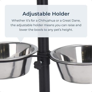 2 Adjustable Large Raised Stainless Steel Dog Bowls - Chrome by idooka