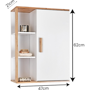 Cassino Matt White and Bamboo Wall Cabinet with Display Shelves - White by Showerdrape