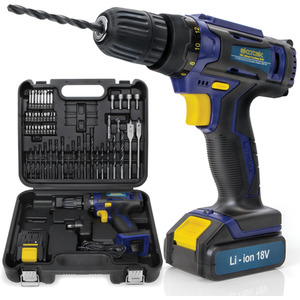 18V Cordless Drill and Drill Bit Accessory Kit - Blue by Skotek
