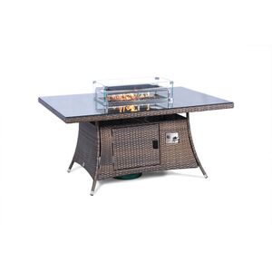 Savannah Fire Pit Square Rattan Patio Dining Set - Brown / 6 by Giardino