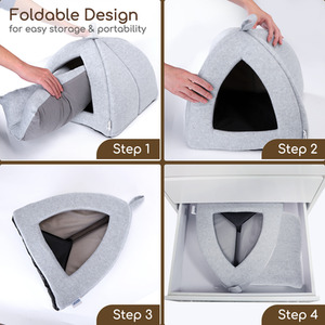 Cat Cave Bed Igloo, Foldable Cat Bed Tent with Removable Cushion - Grey by Nobleza