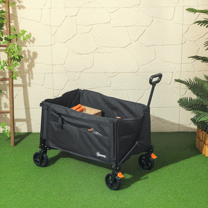 Outsunny Folding Trolley on Wheels with Openable Sides - Black by Outsunny