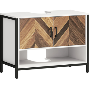 HOMCOM Under Sink Bathroom Cabinet with Double Doors Open Compartment - Cream by HOMCOM