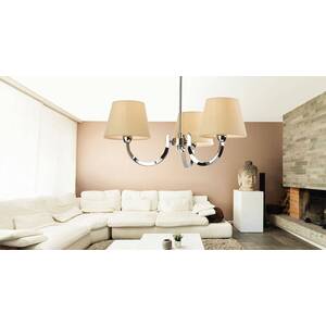 Fairmont Multi Arm Chandelier 3 Light Polished Stainless Steel, Cream Linen - Cream Linen Shade