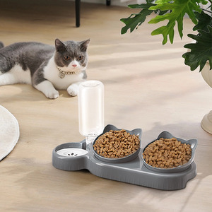 3-in-1 Tilt Pet Bowl with Automatic Water Bottle by Livingandhome