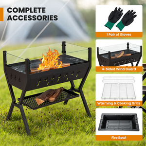Barbecue Charcoal Grills with Wind Guard - Brown by Costway