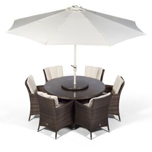 Savannah Round Rattan Patio Dining Set - Brown / 6 by Giardino