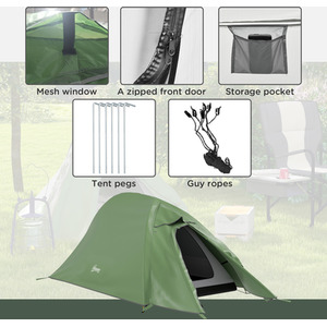 Outsunny Double Layer 1-2 Man Camping Tent, 2000mm Waterproof - Green by Outsunny