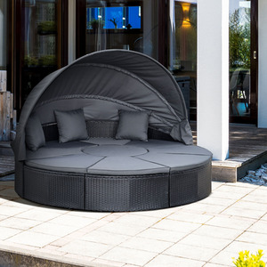 Outsunny Garden Daybed with Cushioned Round Sofa Bed - Black by Outsunny