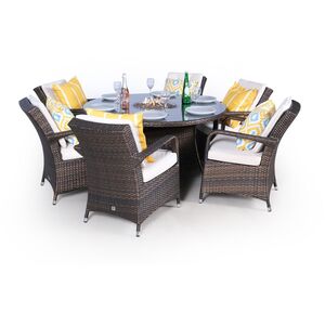 Arizona Fire Pit Round Rattan Patio Dining Set - Brown / 6 by Giardino